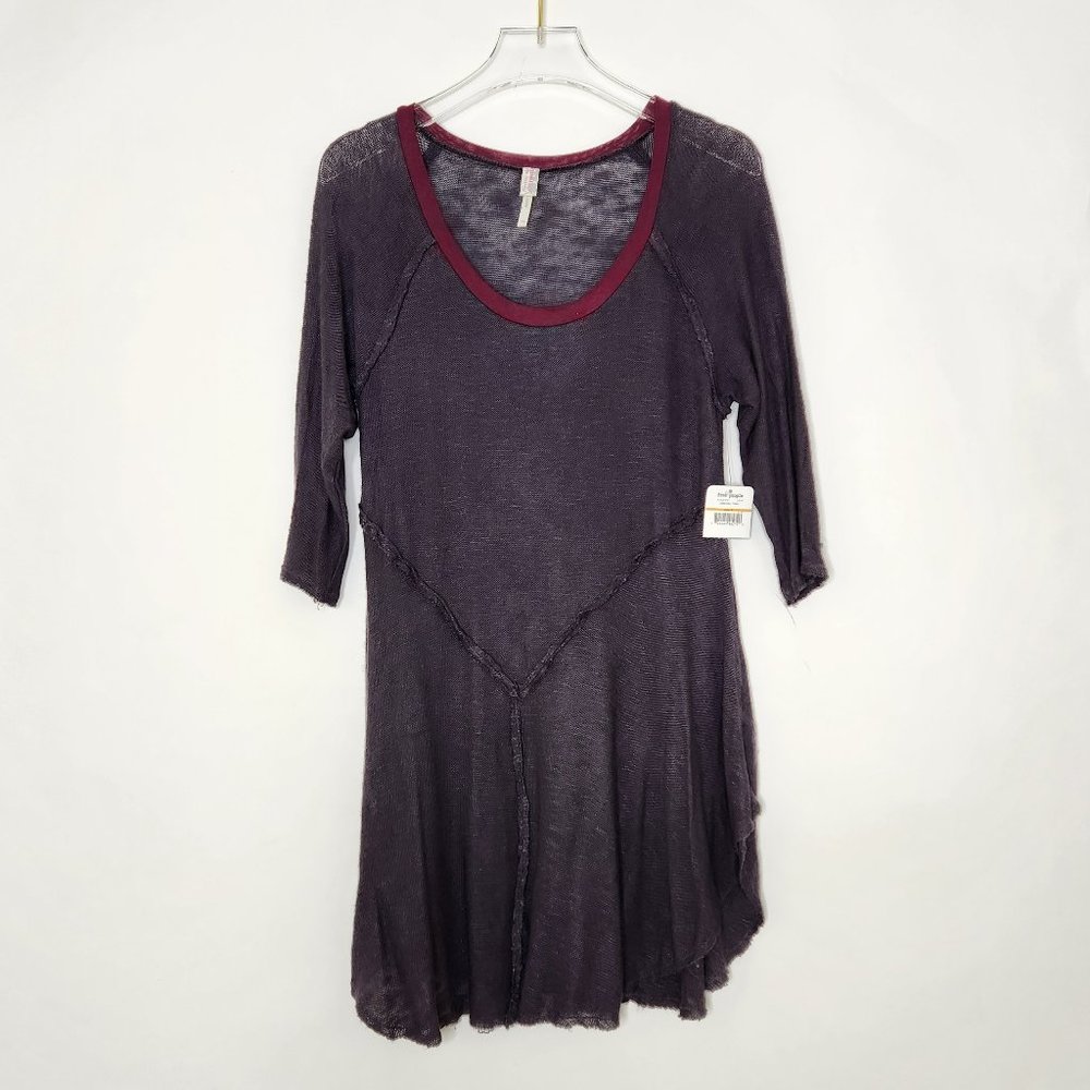 Intimately Free People Lightweight Top Small Gray Burgundy Scoop Neck